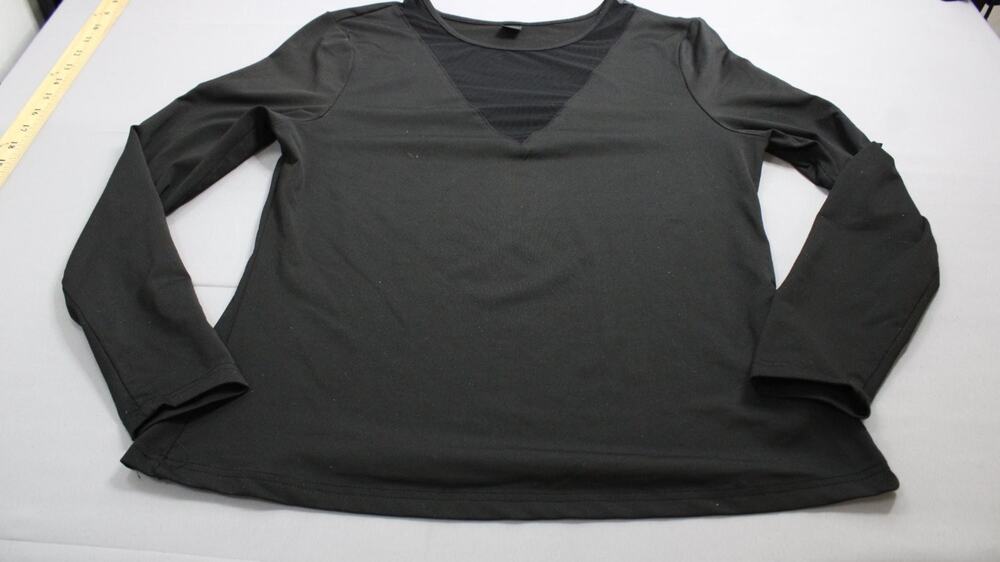 SHEIN Blouse Womens 0XL Black V-Neck Long Sleeve Mesh Inset Stretch